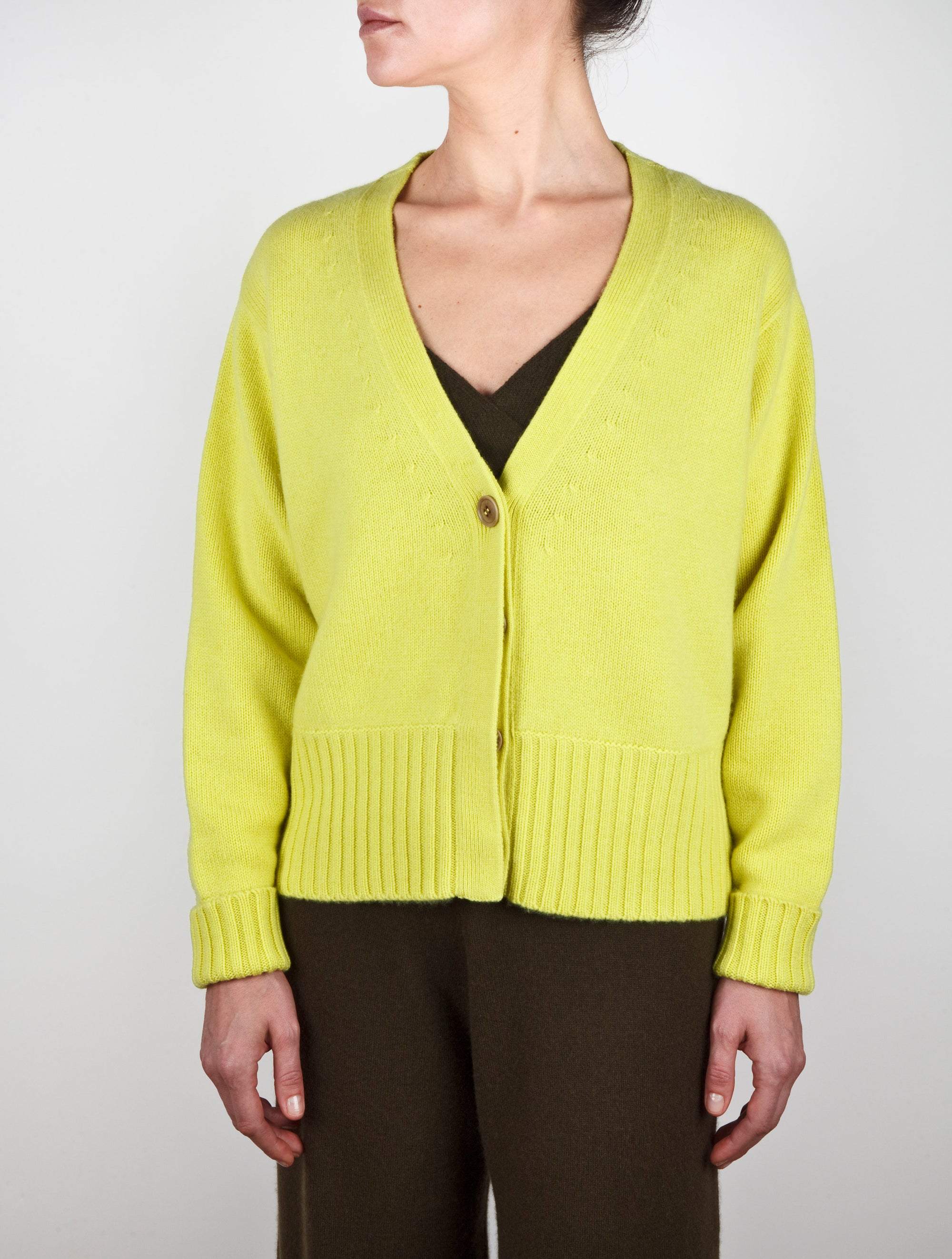 Pointelle detail V Neck Cashmere Cardigan
