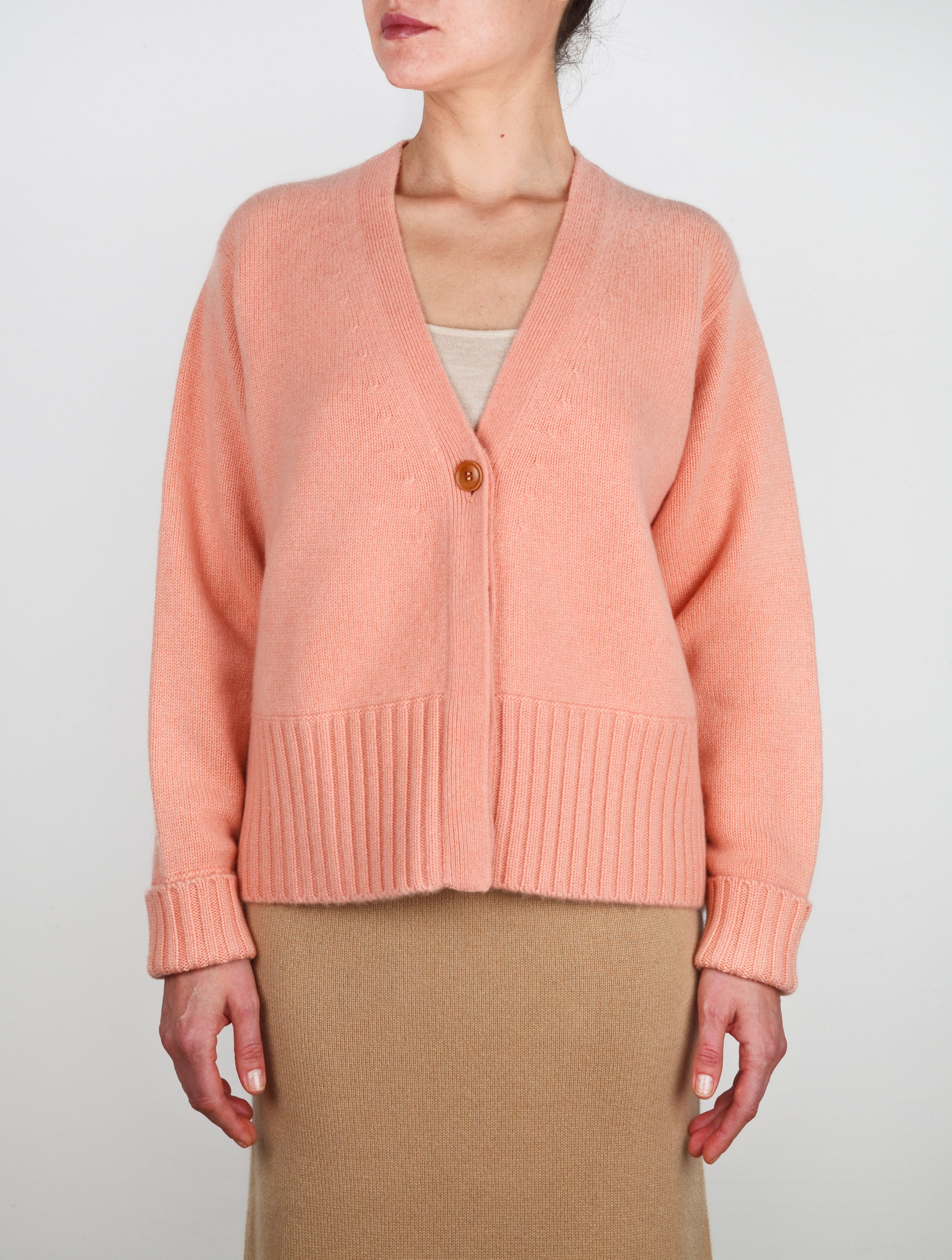 Pointelle Detail V Neck Cashmere Cardigan