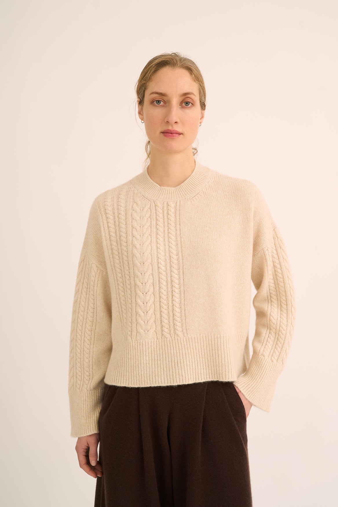 227 Asymmetric cable sweater