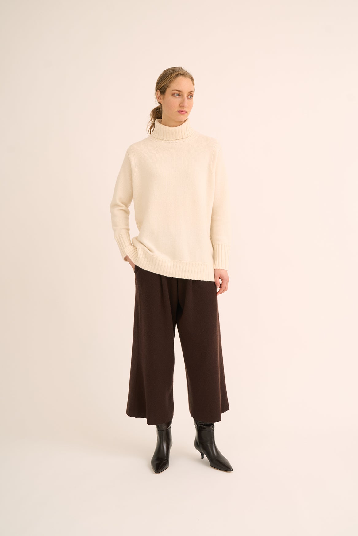 261 Roll neck tunic sweater with pointelle detailing