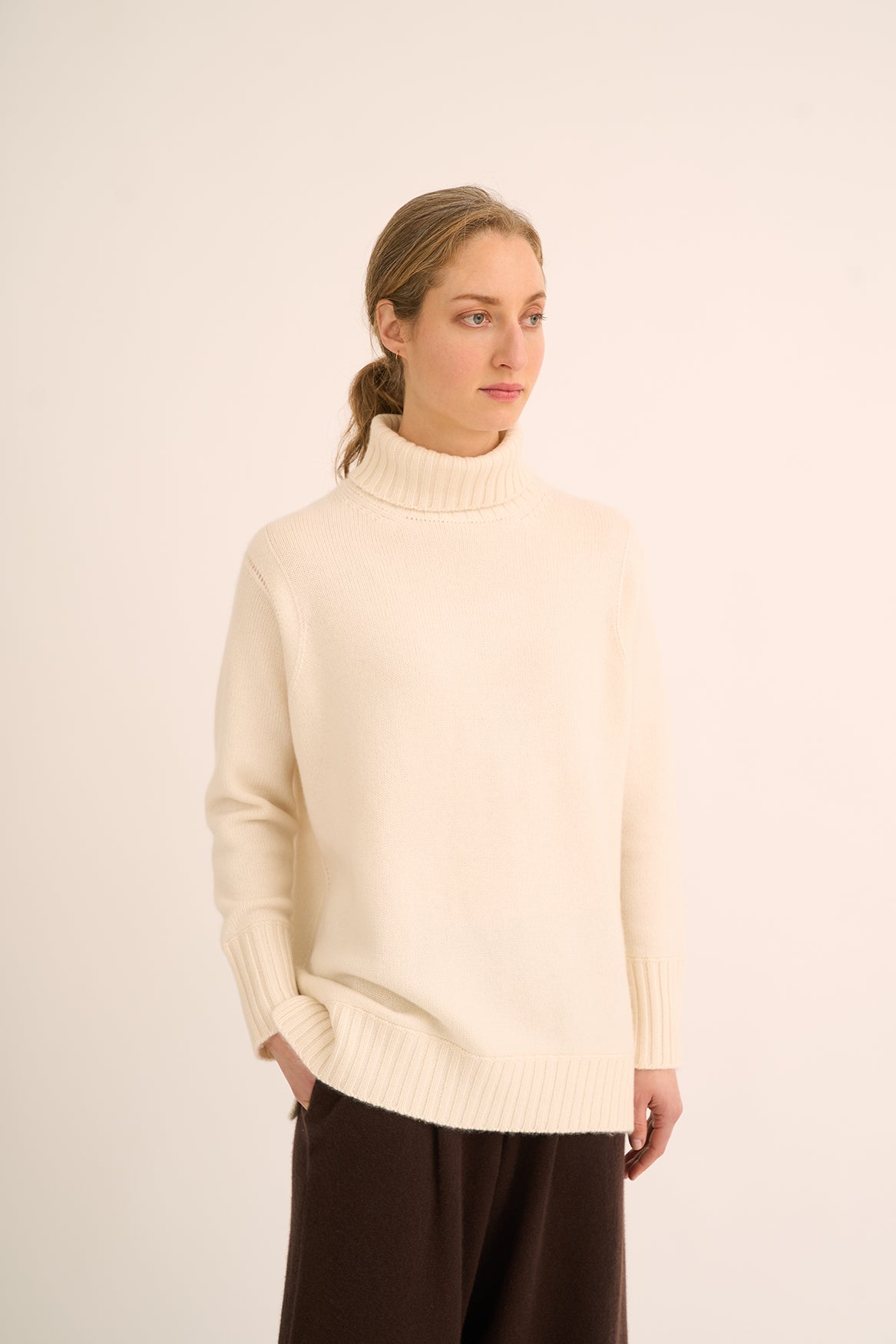 261 Roll neck tunic sweater with pointelle detailing