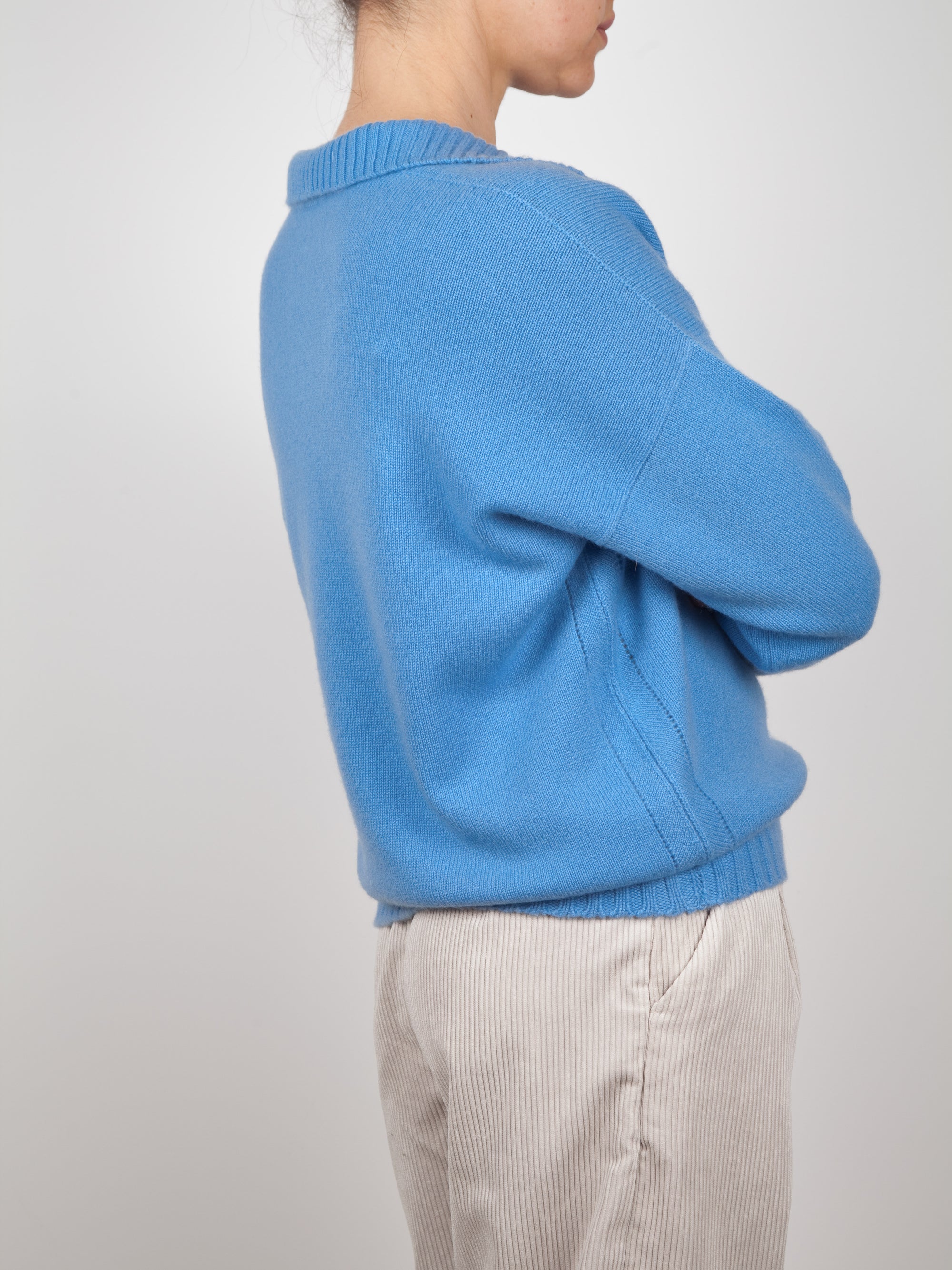 Pointelle detail collared cashmere sweater