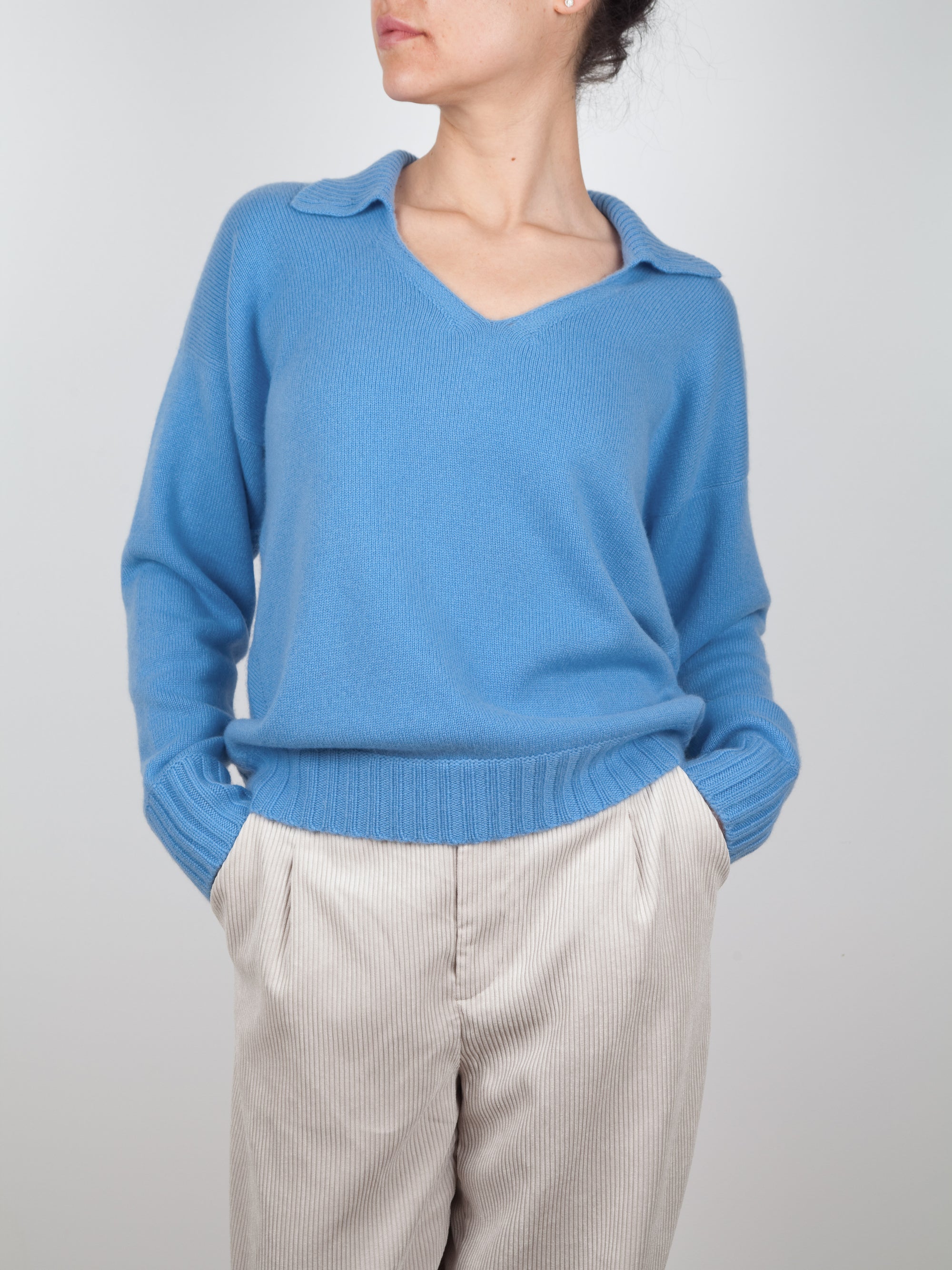 Pointelle detail collared cashmere sweater