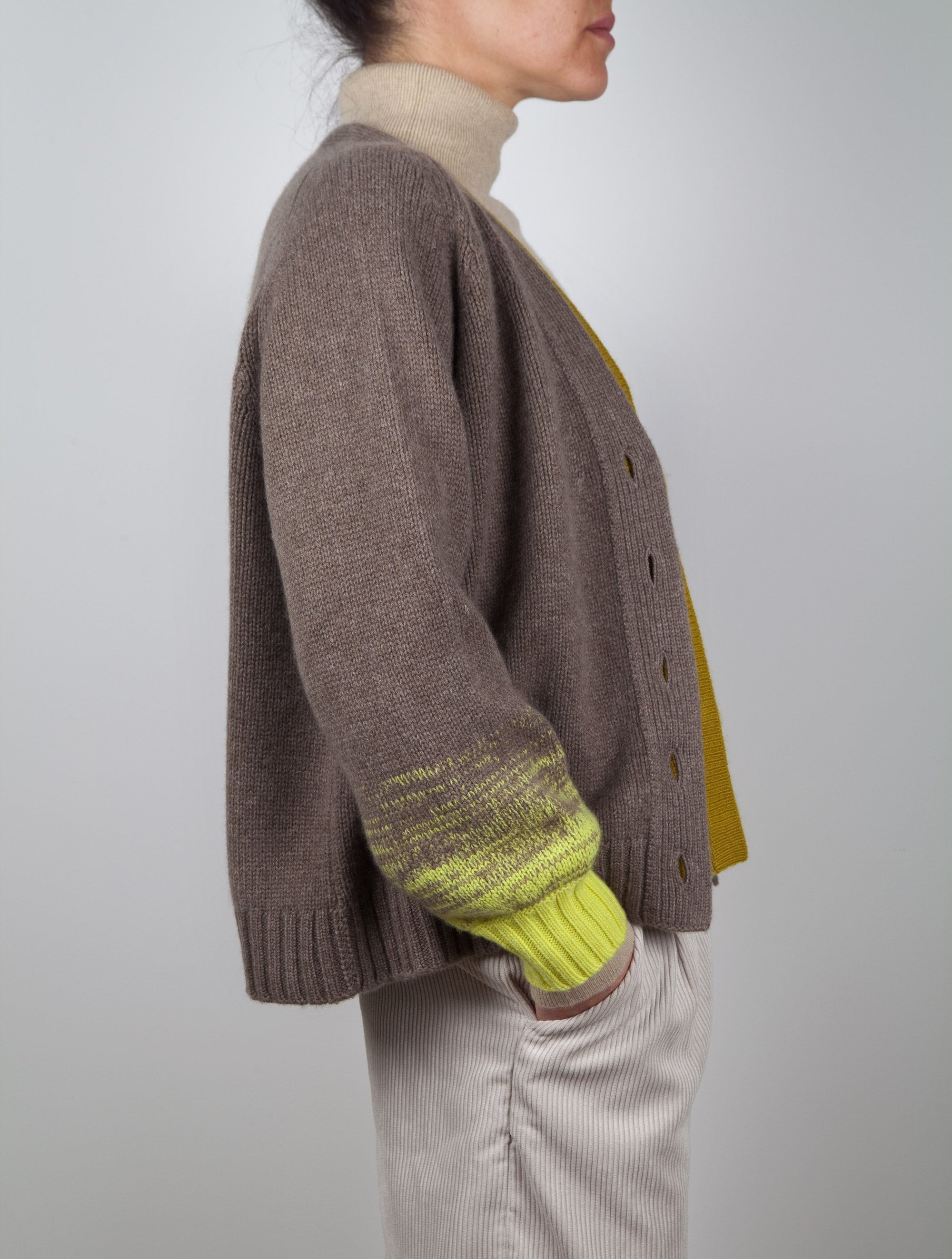 Ombre Effect V Neck Cashmere Cardigan