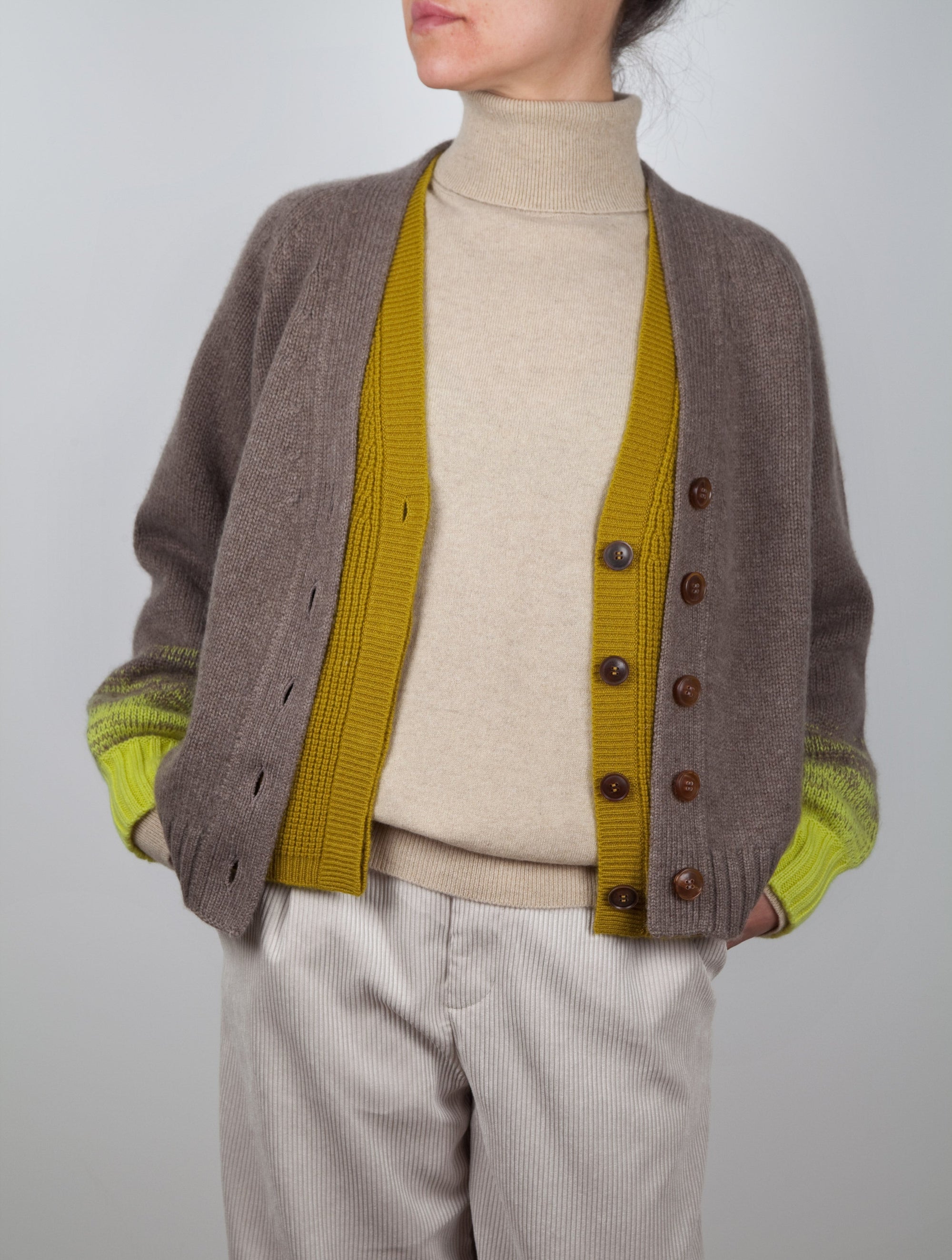 Ombre Effect V Neck Cashmere Cardigan
