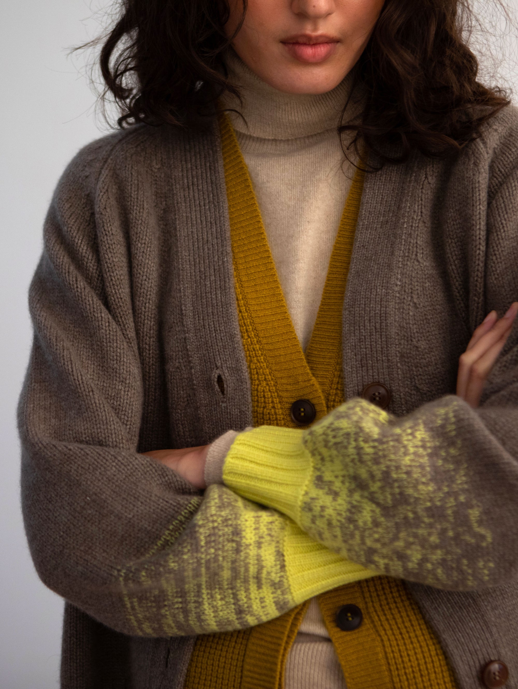Ombre Effect V Neck Cashmere Cardigan