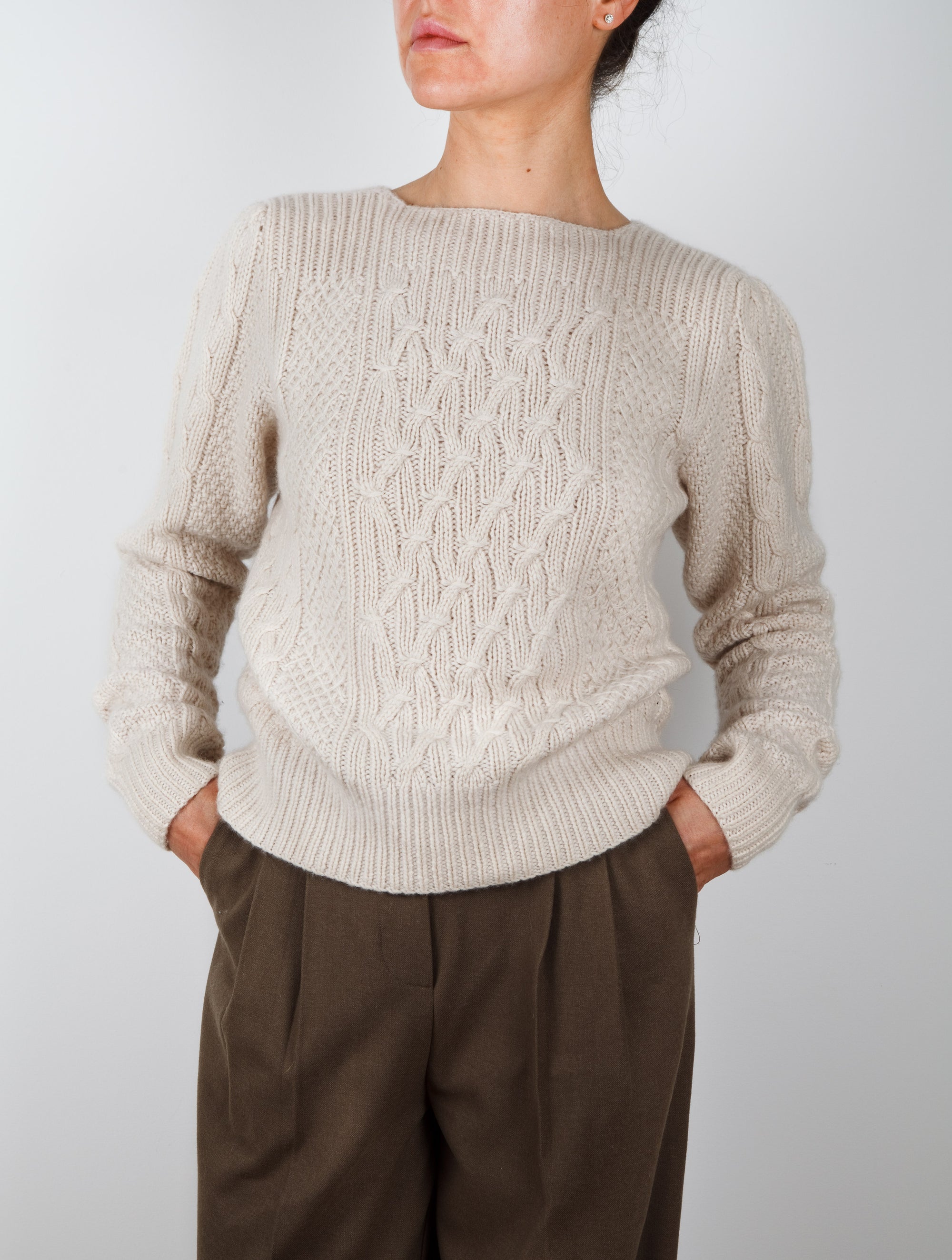 Hand knit cable cashmere sweater