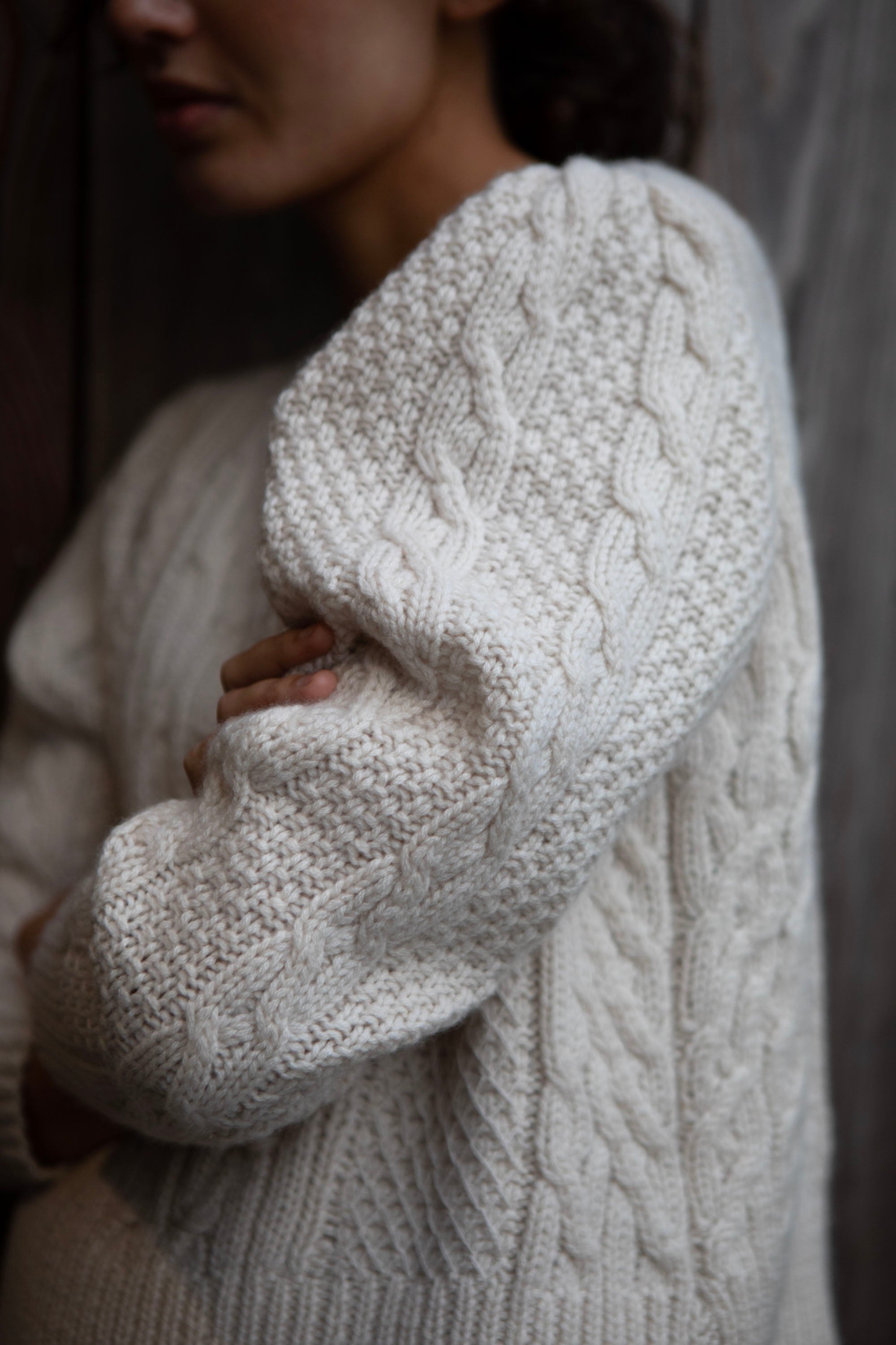 Hand knit cable cashmere sweater