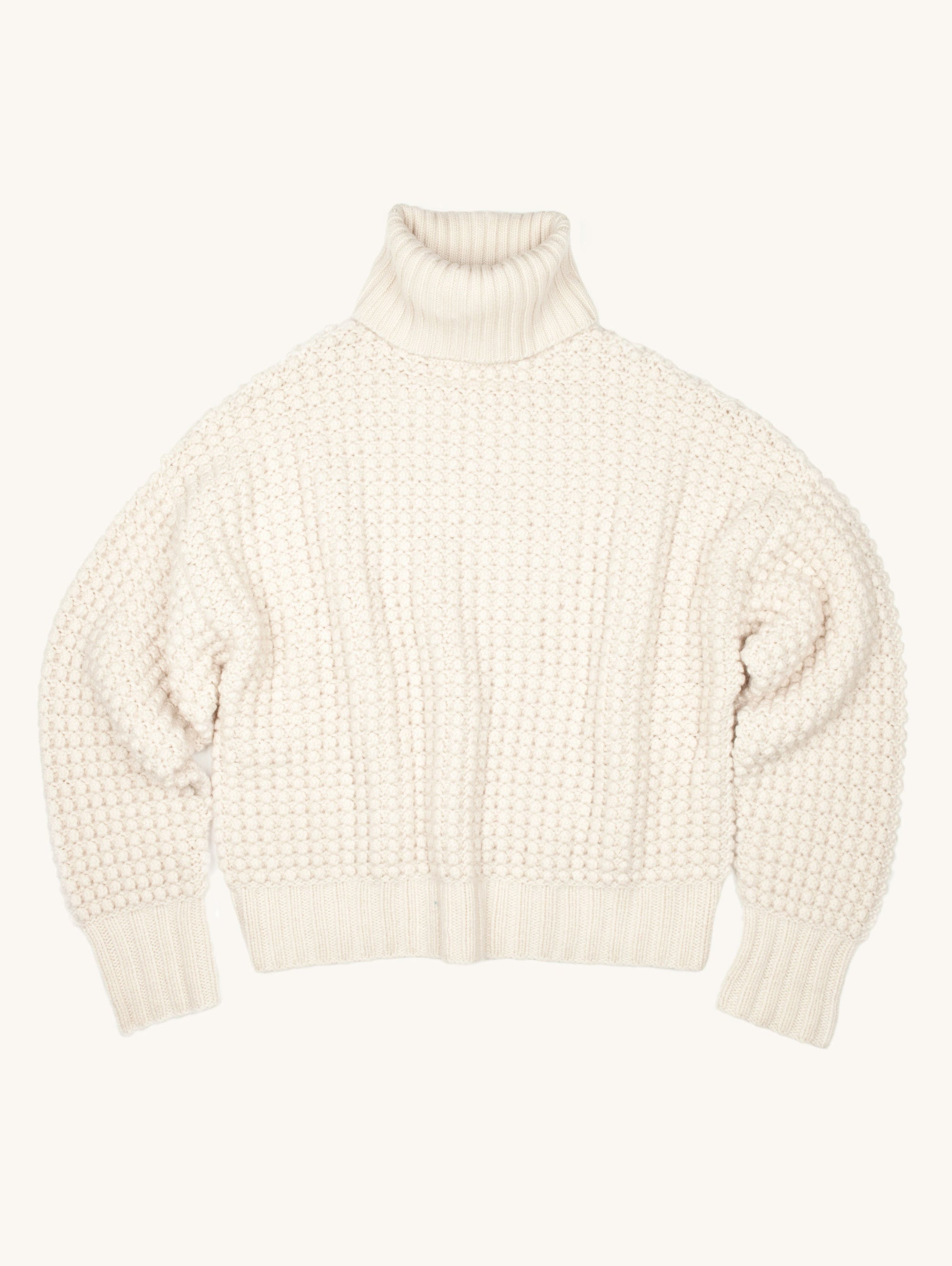 Hand knit Bobble stitch Roll Neck Cashmere Sweater